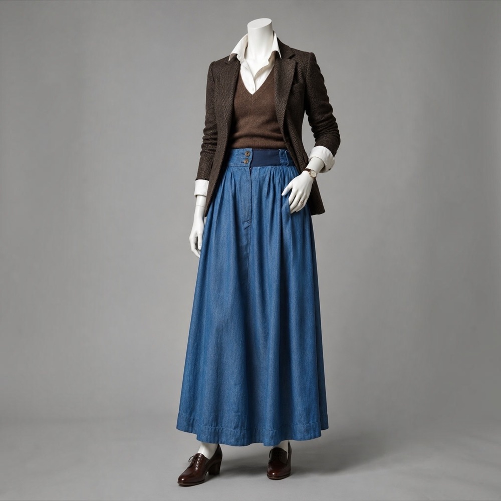 Vintage 90s Polo Ralph Lauren Denim Maxi Skirt 10 Western Preppy Cottagecore
